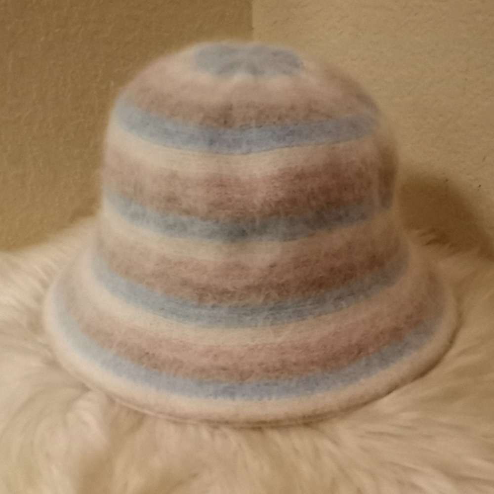Pastel Striped Angora Bucket Hat
